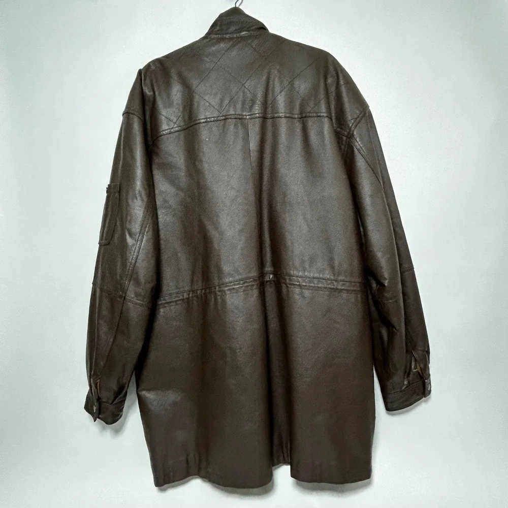 VTG Spiegel Leather Safari Photographer Utility Jacket Brown Chore Mens XLT Tall